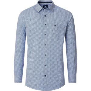 Redmond - Comfort Fit Overhemd - Blauw met Wit Dessin - Popeline - Strijkvriendelijk