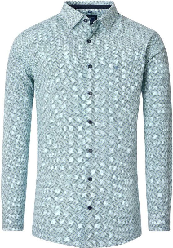 Redmond - Comfort Fit - Overhemd - Blauw met Wit en Groen Dessin - Strijkvriendelijk