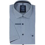 Redmond - Comfort Fit Overhemd - Blauw met Wit Dessin - Korte Mouw - Popeline