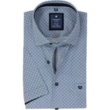 Redmond - Comfort Fit Overhemd - Blauw met Wit Dessin - Korte Mouw - Popeline