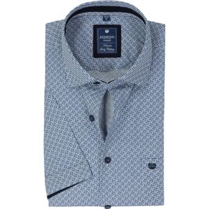 Redmond - Comfort Fit Overhemd - Blauw met Wit Dessin - Korte Mouw - Popeline
