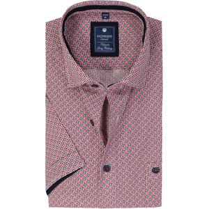 3 voor 99 | Redmond comfort fit overhemd, korte mouw, popeline, blauw met wit en rood dessin
