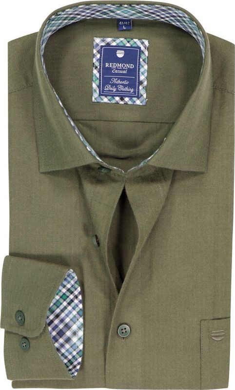 Redmond - Casual Overhemd - Groen - Lange Mouw - 100% Katoen