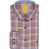 Redmond - Modern Fit Overhemd - Multicolor Geruit - Bruin Blauw Oranje Wit - Strijkvriendelijk