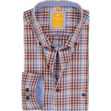 Redmond - Modern Fit Overhemd - Multicolor Geruit - Bruin Blauw Oranje Wit - Strijkvriendelijk