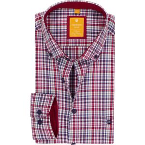 Redmond - Modern Fit - Overhemd - Blauw - Wit - Rood en Grijs Geruit - Strijkvriendelijk