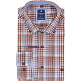 3 voor 99 | Redmond comfort fit overhemd, twill, bruin, blauw, oranje en wit geruit
