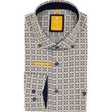Redmond - Overhemd - Geel/Blauw - Bedrukt - Lange Mouw - 100% Katoen - Poplin