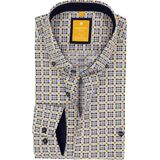Redmond - Overhemd - Geel/Blauw - Bedrukt - Lange Mouw - 100% Katoen - Poplin