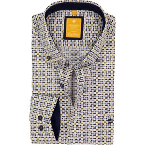 Redmond - Overhemd - Geel/Blauw - Bedrukt - Lange Mouw - 100% Katoen - Poplin