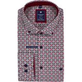Redmond - Comfort Fit - Overhemd - Wit met Blauw en Rood Dessin - Strijkvriendelijk