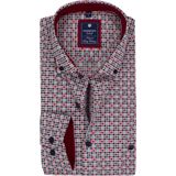 Redmond - Comfort Fit - Overhemd - Wit met Blauw en Rood Dessin - Strijkvriendelijk