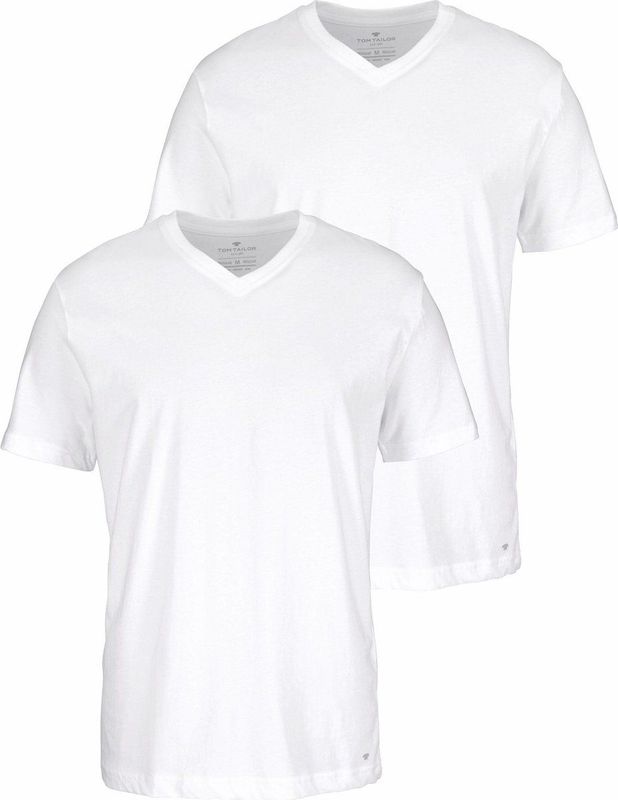TOM TAILOR Mannen Basic T-shirt in dubbelverpakking met V-hals 1008639, 20000 - White, M