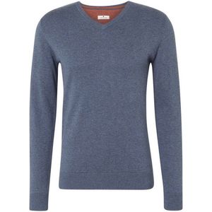 TOM TAILOR - Gebreide Trui - Blauw - Katoen - Lange Mouwen V-hals