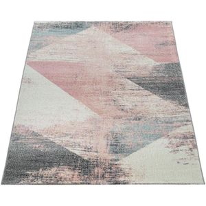 Paco Home Vloerkleed Woonkamer Grijs/Wit/Roze/Pastel Driehoekpatroon Vintage-Design Laagpolig 160x230 cm