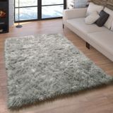 Kunstfell Fellteppich Imitat Sitzkissen Herzform Rund Verschiedene Formen, Grau 120x170 cm - Paco Home