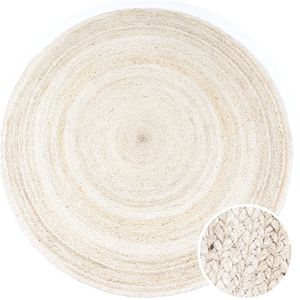 Paco Home Teppich Rund Wohnzimmer Jute Boho Ethno Muster Modern Handgefertigt Naturteppich Weiß, 80 cm Rund