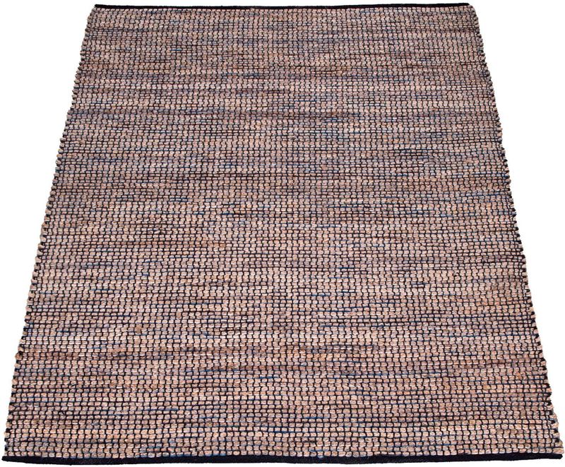 Teppich Wohnzimmer Kurzflor Jute Handgewebt Meliertes Ethno Muster Naturfaser Blau, 240x340 cm - Paco Home