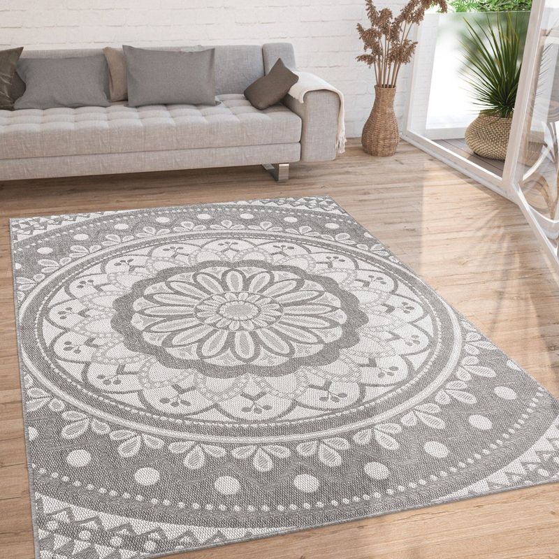 Paco Home - Outdoor Teppich Wetterfest Wohnzimmer Küchenteppich Balkon Orient Marokkanisch Grau, 120x160 cm