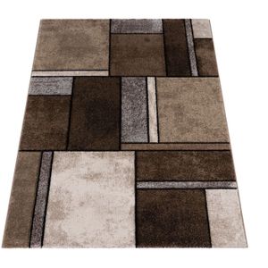 Designer Teppich Kariert Modern Trendig Meliert Eyecatcher in Beige Braun Grau 240x330 cm - Paco Home