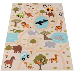 Paco Home Kindervloerkleed Vloerkleed Kinderkamer Meisjes Jongens Maan Koala Leeuwenkop, Maat: 80 cm rondje, Kleur:Crème