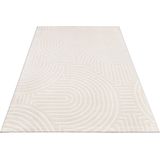 Teppich Wohnzimmer Schlafzimmer Kurzflor Skandi Muster Arche Bogen Einfarbig 3D 160x220 cm, Creme 2 - Paco Home