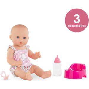 Corolle - Drink and Wet Bath Baby Emma - 35,5 cm - Babypop met 3 Accessoires - Fles, Potty, Fopspeen