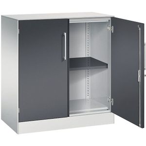 C+P Vleugeldeurkast ASISTO, hoogte 897 mm, breedte 800 mm, 1 legbord, lichtgrijs/zwartgrijs