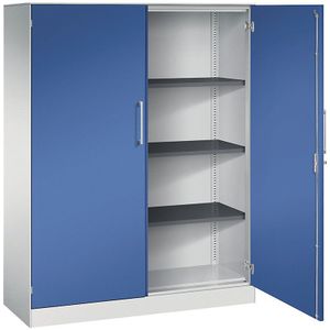 C+P Vleugeldeurkast ASISTO, hoogte 1617 mm, breedte 1200 mm, 3 legborden, lichtgrijs/gentiaanblauw