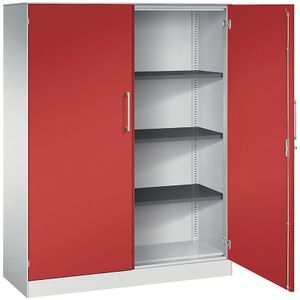 C+P Vleugeldeurkast ASISTO, hoogte 1617 mm, breedte 1200 mm, 3 legborden, lichtgrijs/vuurrood