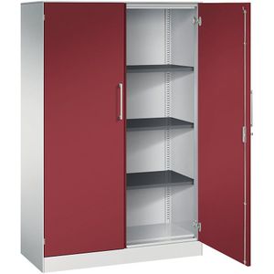 C+P Vleugeldeurkast ASISTO, hoogte 1617 mm, breedte 1000 mm, 3 legborden, lichtgrijs/robijnrood