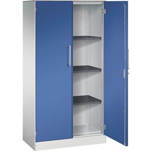 C+P Vleugeldeurkast ASISTO, hoogte 1617 mm, breedte 800 mm, 3 legborden, lichtgrijs/gentiaanblauw