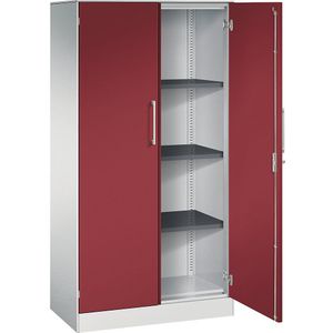 C+P Vleugeldeurkast ASISTO, hoogte 1617 mm, breedte 800 mm, 3 legborden, lichtgrijs/robijnrood