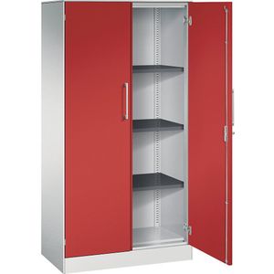 C+P Vleugeldeurkast ASISTO, hoogte 1617 mm, breedte 800 mm, 3 legborden, lichtgrijs/vuurrood