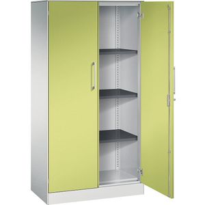 C+P Vleugeldeurkast ASISTO, hoogte 1617 mm, breedte 800 mm, 3 legborden, lichtgrijs/felgroen