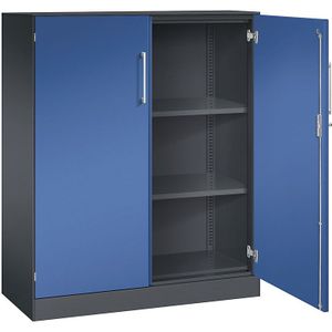 C+P Vleugeldeurkast ASISTO, hoogte 1292 mm, breedte 1000 mm, 2 legborden, zwartgrijs/gentiaanblauw