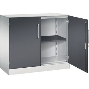 C+P Vleugeldeurkast ASISTO, hoogte 897 mm, breedte 1000 mm, 1 legbord, lichtgrijs/zwartgrijs