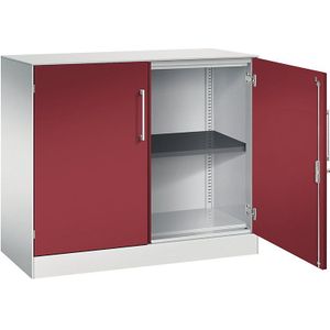 C+P Vleugeldeurkast ASISTO, hoogte 897 mm, breedte 1000 mm, 1 legbord, lichtgrijs/robijnrood