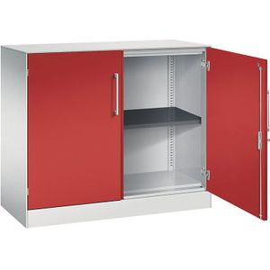 C+P Vleugeldeurkast ASISTO, hoogte 897 mm, breedte 1000 mm, 1 legbord, lichtgrijs/vuurrood