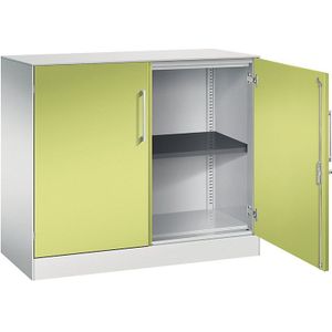 C+P Vleugeldeurkast ASISTO, hoogte 897 mm, breedte 1000 mm, 1 legbord, lichtgrijs/felgroen