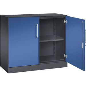 C+P Vleugeldeurkast ASISTO, hoogte 897 mm, breedte 1000 mm, 1 legbord, zwartgrijs/gentiaanblauw