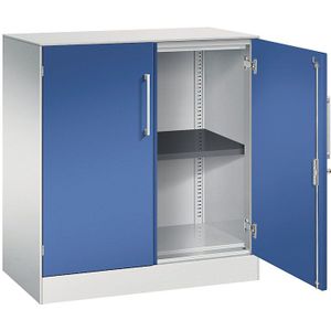 C+P Vleugeldeurkast ASISTO, hoogte 897 mm, breedte 800 mm, 1 legbord, lichtgrijs/gentiaanblauw