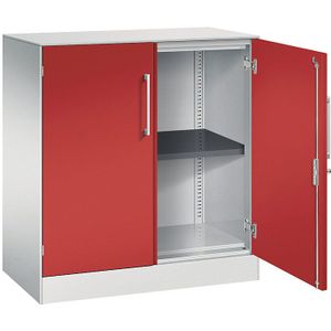 C+P Vleugeldeurkast ASISTO, hoogte 897 mm, breedte 800 mm, 1 legbord, lichtgrijs/vuurrood