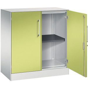 C+P Vleugeldeurkast ASISTO, hoogte 897 mm, breedte 800 mm, 1 legbord, lichtgrijs/felgroen