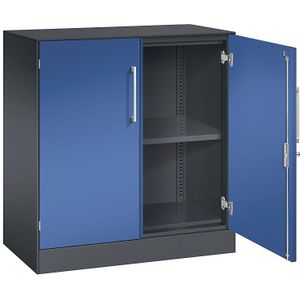 C+P Vleugeldeurkast ASISTO, hoogte 897 mm, breedte 800 mm, 1 legbord, zwartgrijs/gentiaanblauw