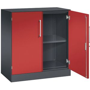 C+P Vleugeldeurkast ASISTO, hoogte 897 mm, breedte 800 mm, 1 legbord, zwartgrijs/vuurrood