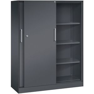 C+P Schuifdeurkast ASISTO, hoogte 1617 mm, breedte 1200 mm, zwartgrijs/zwartgrijs