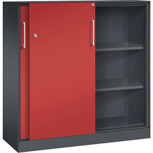 C+P Schuifdeurkast ASISTO, hoogte 1292 mm, breedte 1200 mm, zwartgrijs/vuurrood