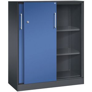 C+P Schuifdeurkast ASISTO, hoogte 1292 mm, breedte 1000 mm, zwartgrijs/gentiaanblauw