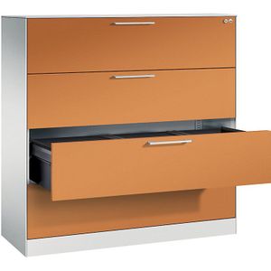 C+P Hangmappenkast ASISTO, breedte 1200 mm, met 4 lades, lichtgrijs/geeloranje